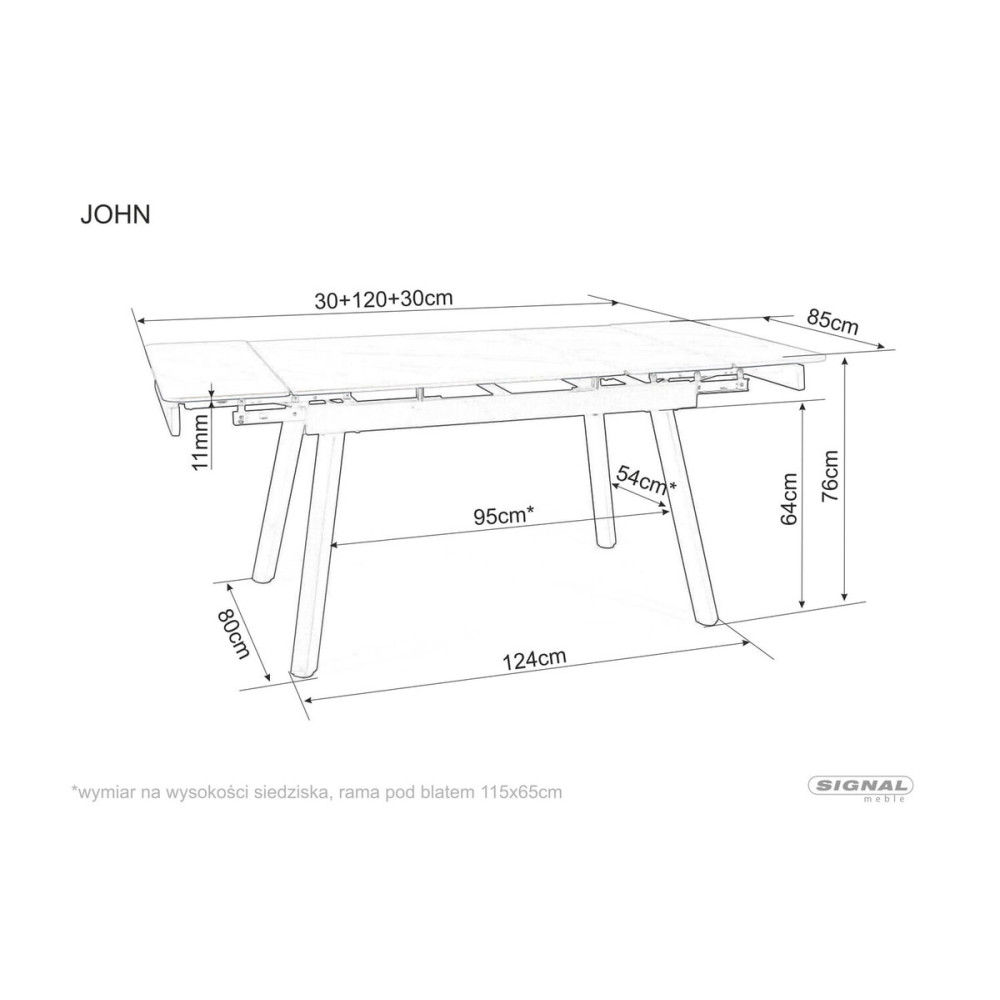 Стіл JOHN 120(180)*85 білий/чорний каркас