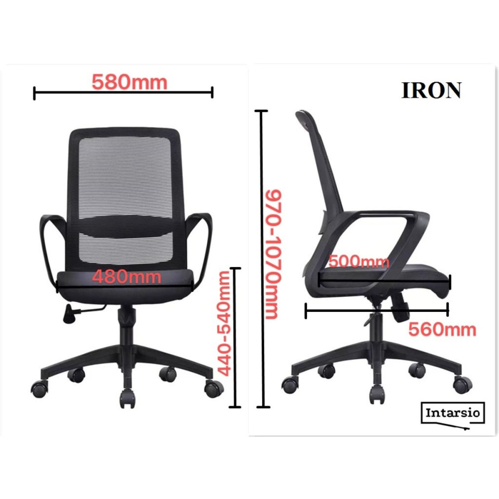 Крісло поворотне IRON чорне/синє/чорний каркас